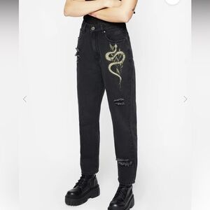 Disturbia Nirah Embroidered Distressed Mom Jeans